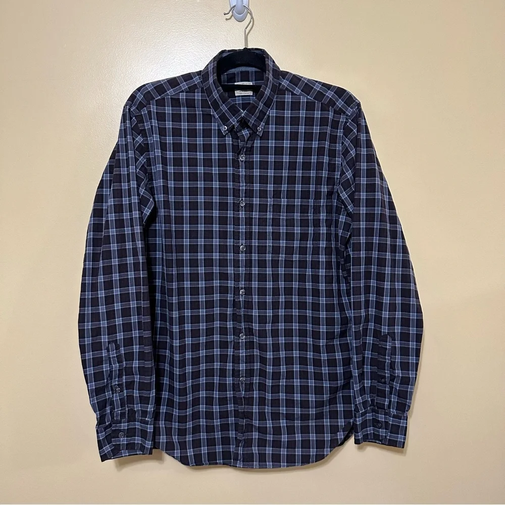J. Crew 2-Ply 100% Cotton Plaid Button Down Shirt Men M Blue